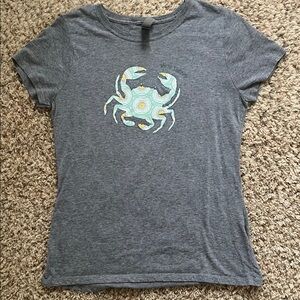 🔥4/$10 Jerzees Heather Gray Women's Tee with Crab Design